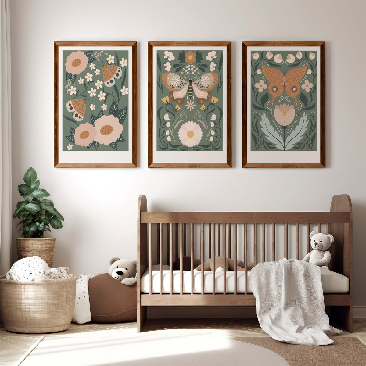 Butterfly Wall Art Nursery – Floral Print Set of 3 – Artworksets