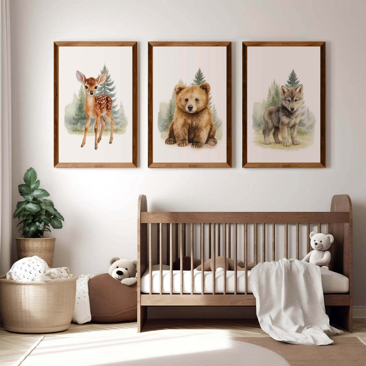 Vintage Nursery Wall Art – Deer, Bear & Wolf Set – Artworksets