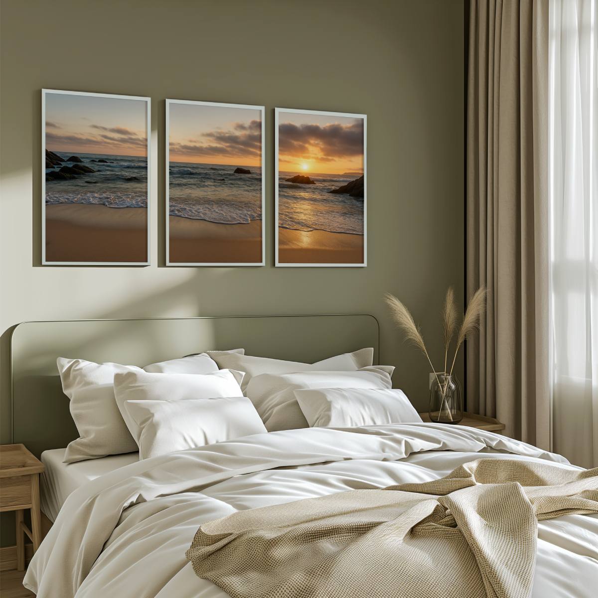 3 Piece Coastal Wall Art Set – Serene Sunset Beach Prints

 - White Framed Poster No Border - Artworksets