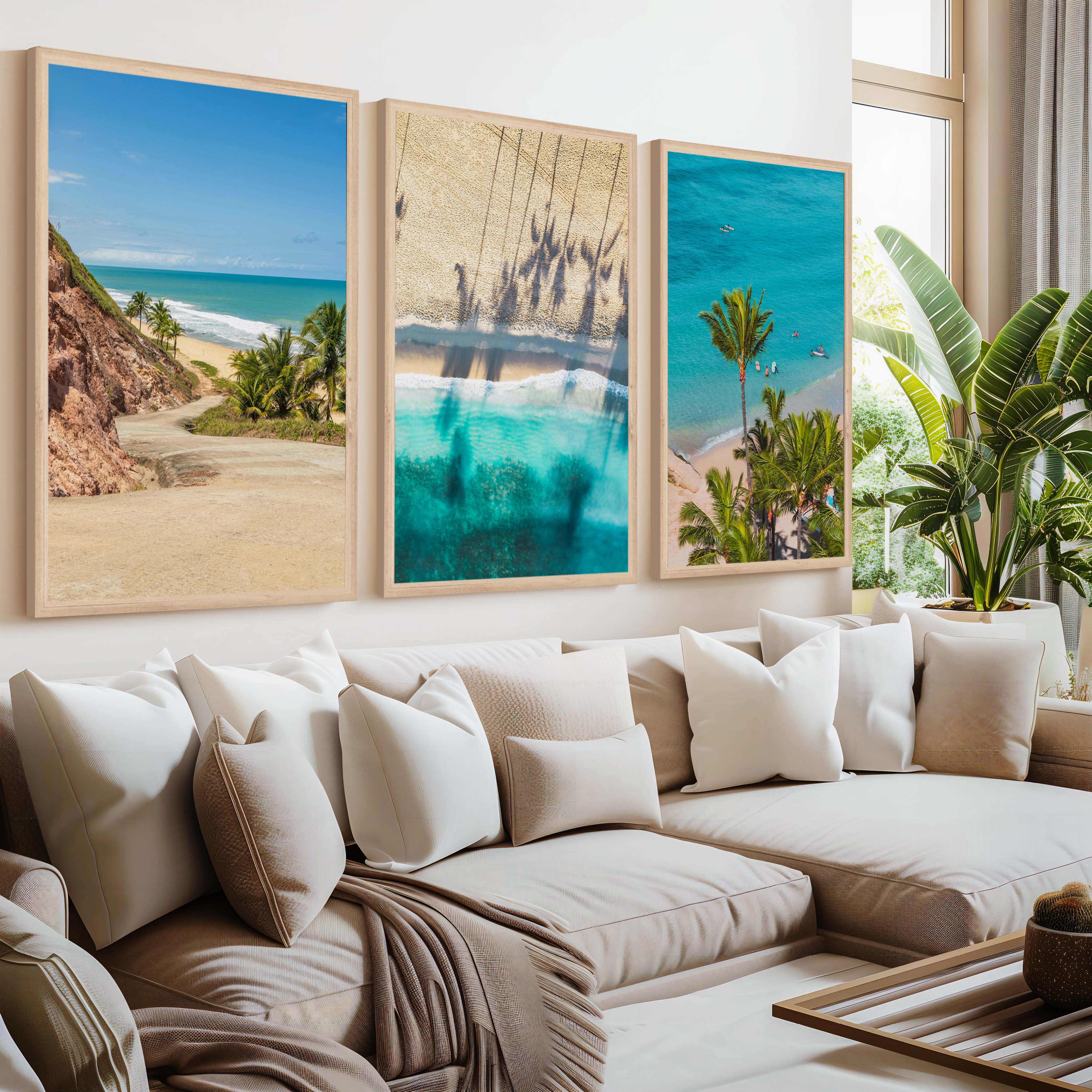 3 Piece Nautical Wall Art – Coastal Palm & Ocean Views – Artworksets