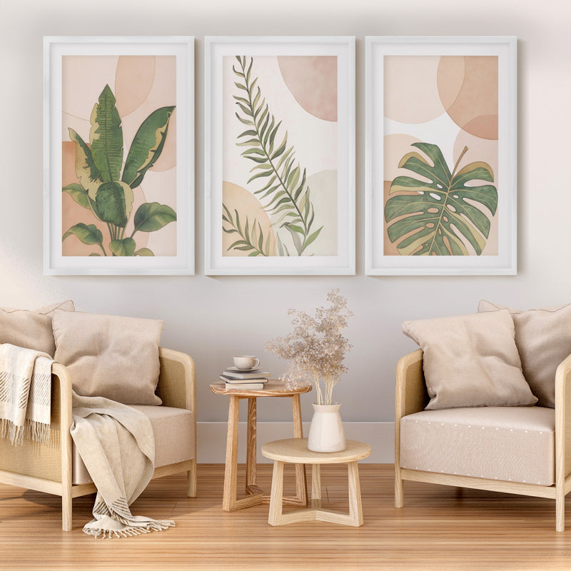 3 Piece Terracotta Boho Wall Art – Green Tropical Leaves



 - White Framed Poster with White Border - Artworksets