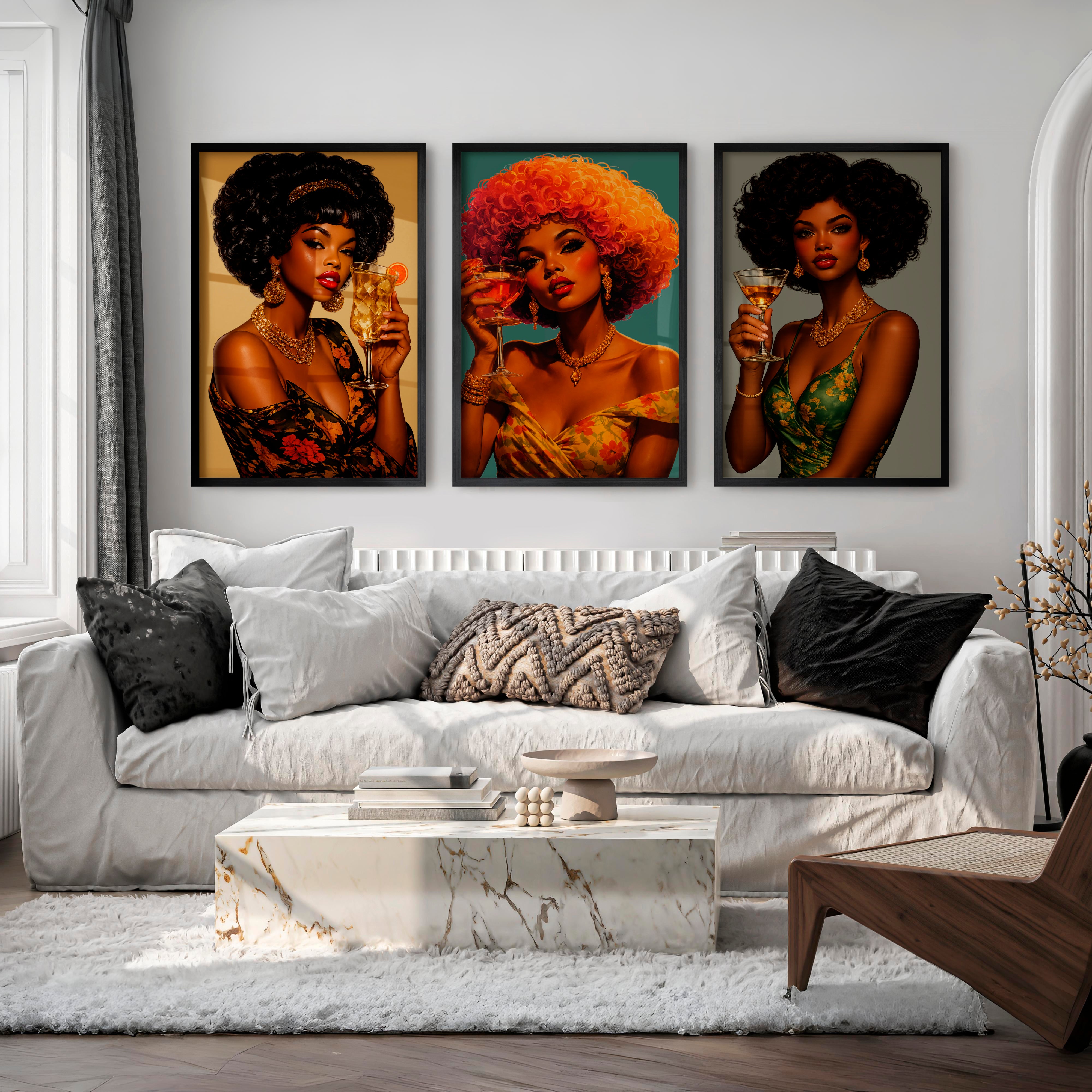 Cocktail Glam 70s retro wall art - Black Framed Poster No Border - Artworksets