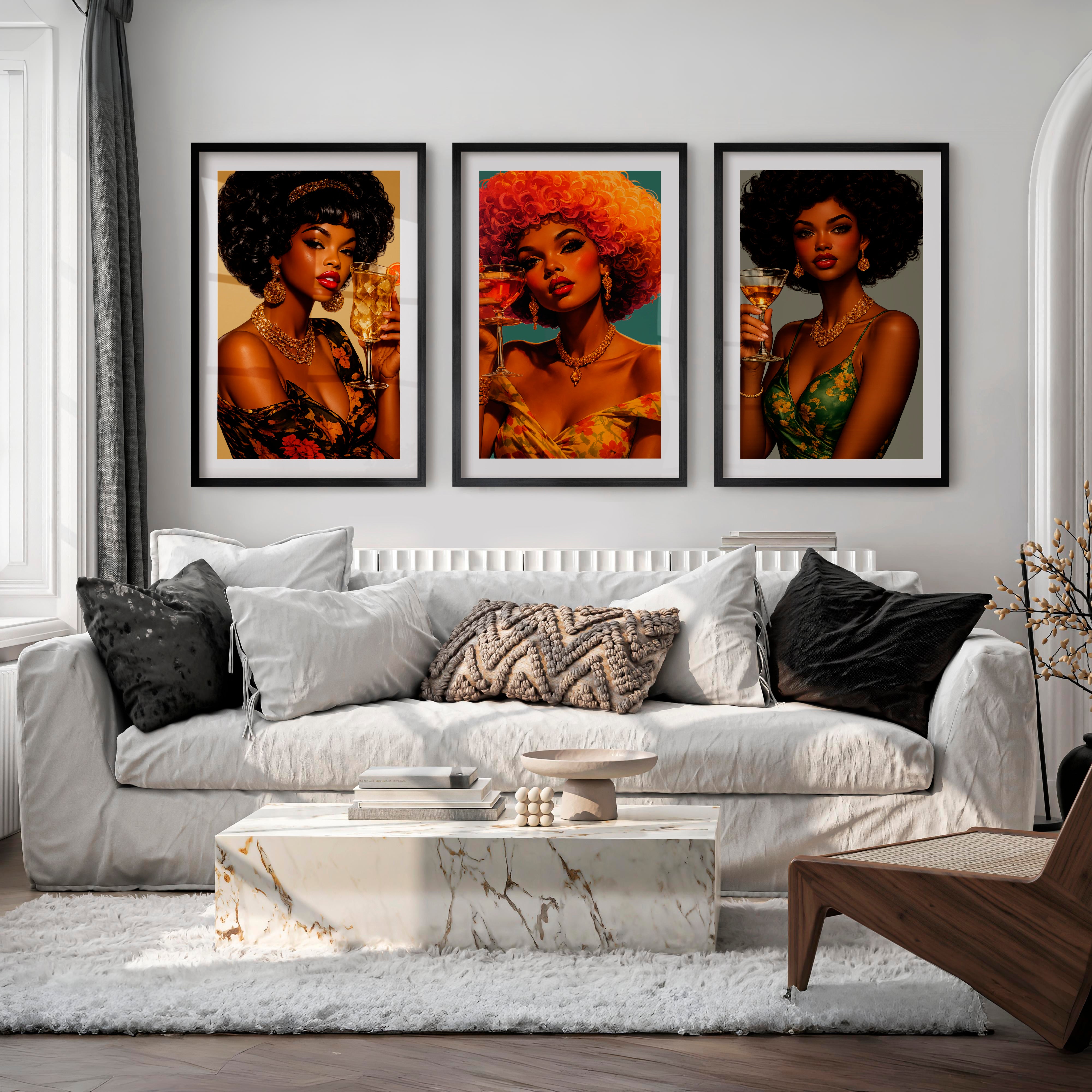 Cocktail Glam 70s retro wall art - Black Framed Poster with White Border - Artworksets