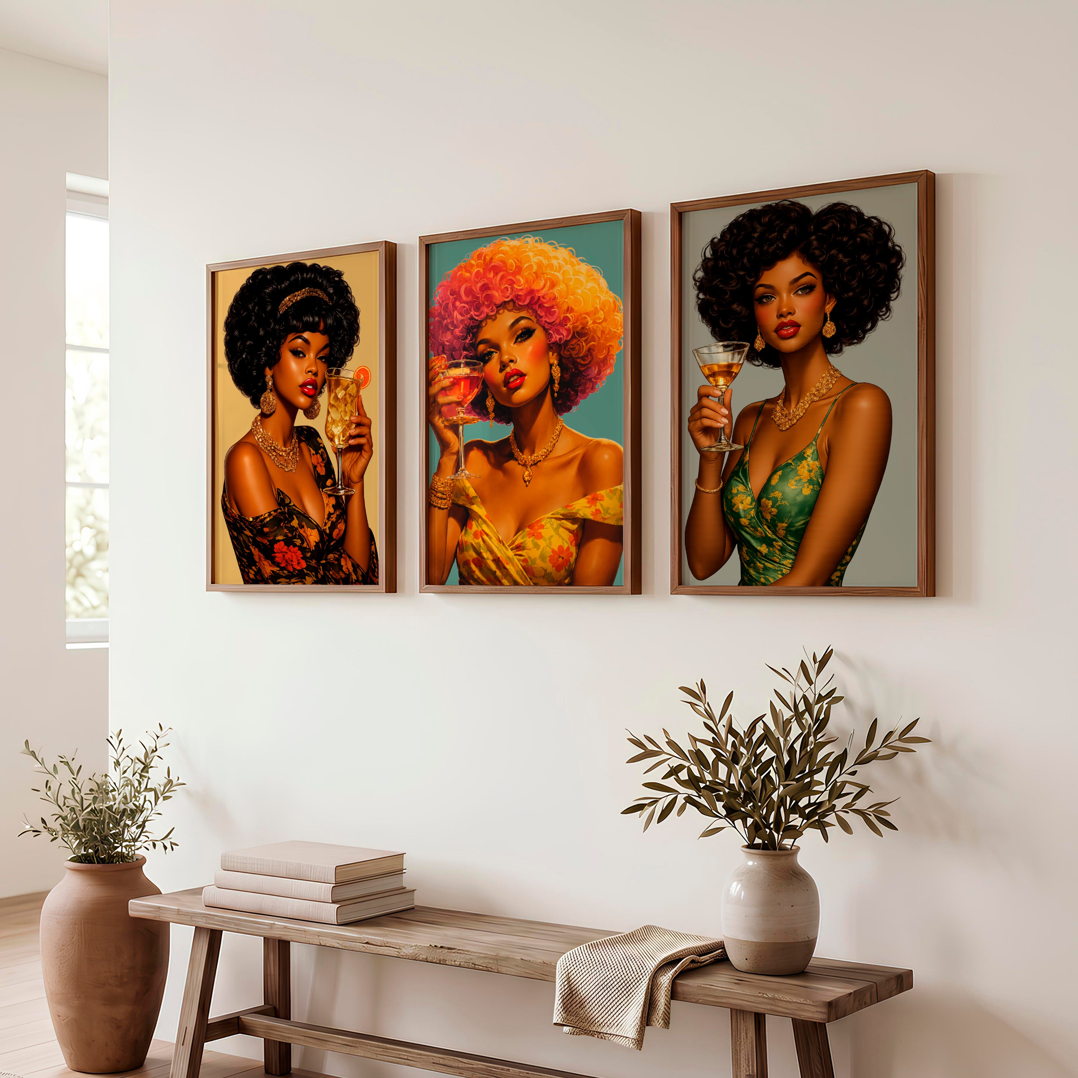 Cocktail Glam 70s retro wall art - Dark Brown Framed Poster No Border - Artworksets