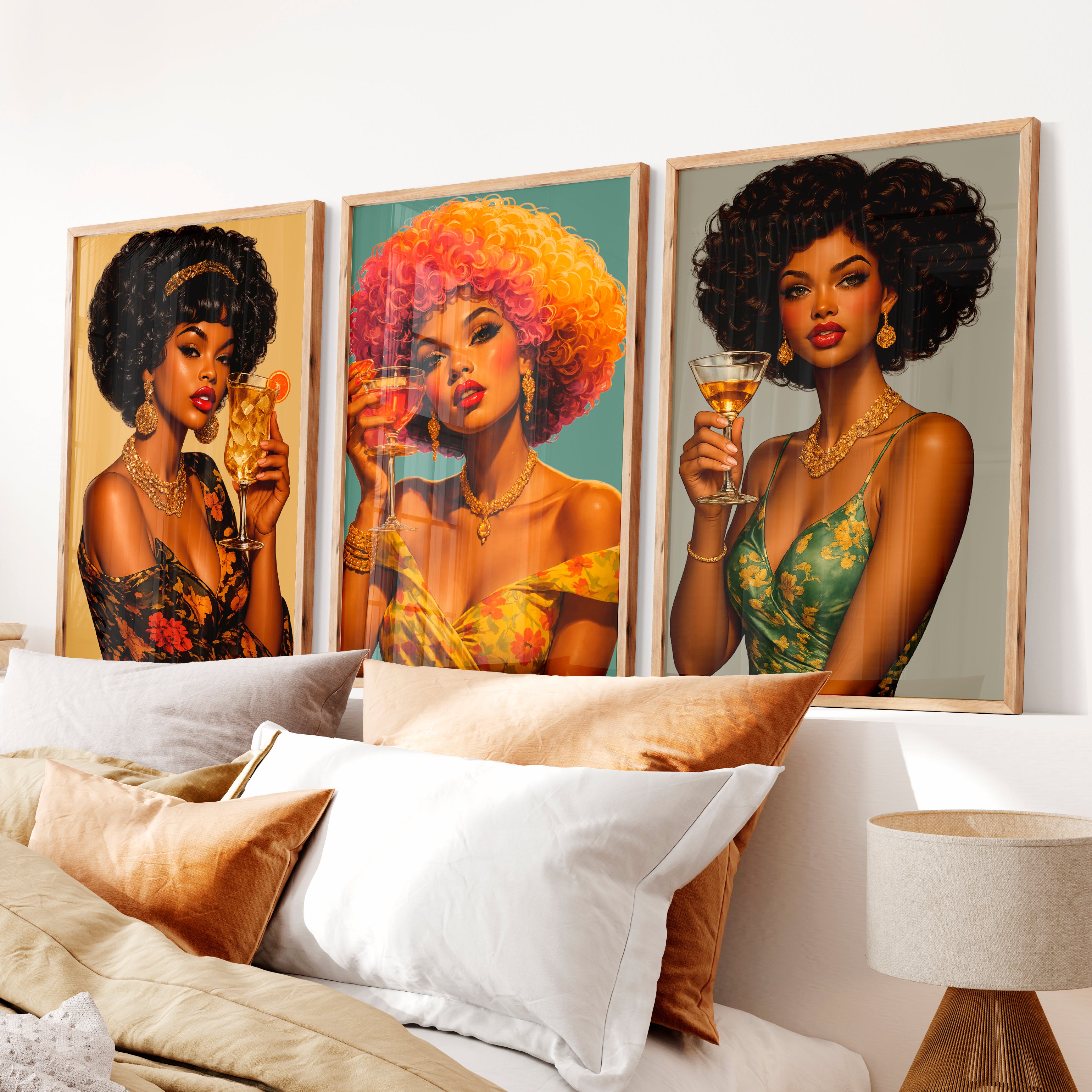 Cocktail Glam 70s retro wall art - Natural Wood Framed Poster No Border - Artworksets