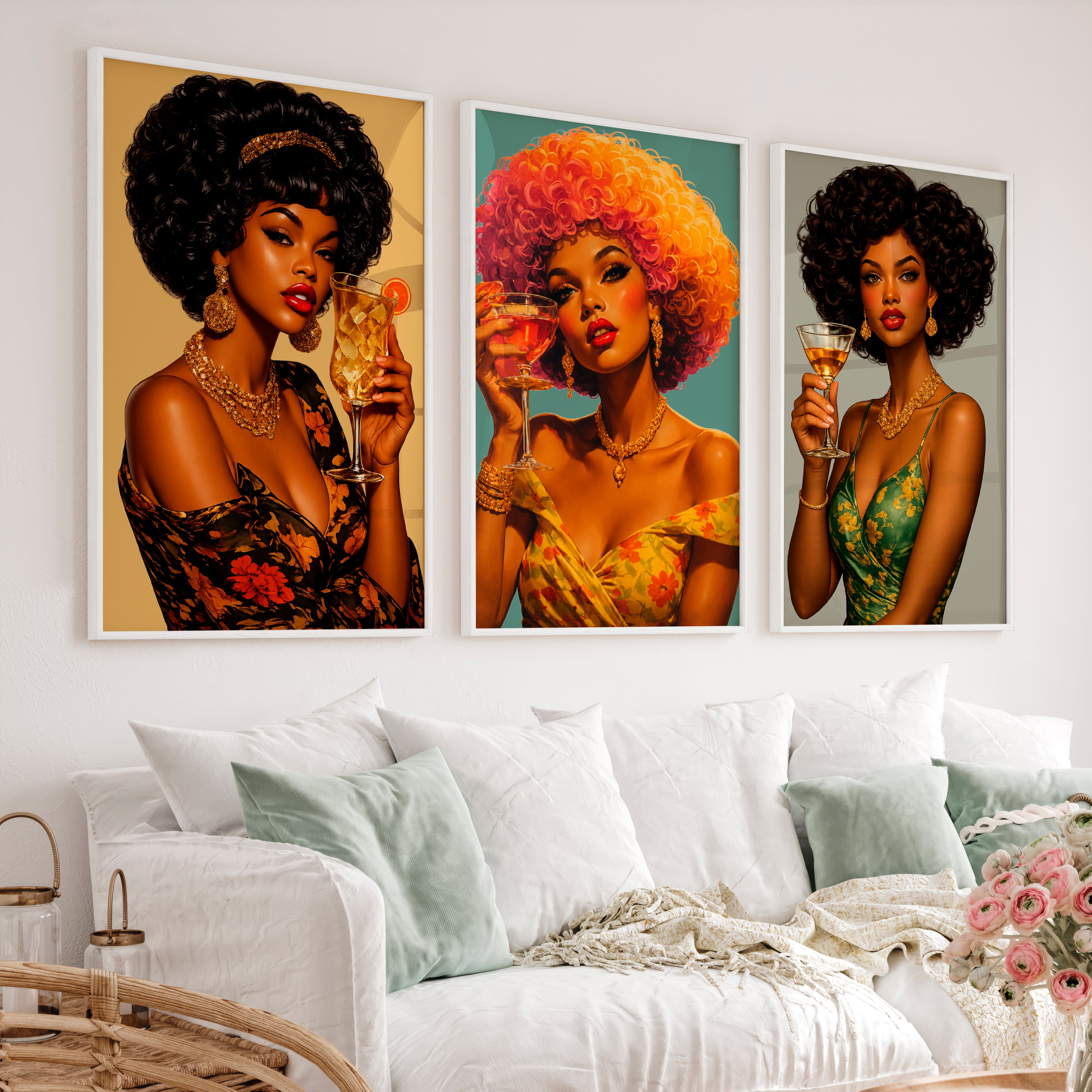 Cocktail Glam 70s retro wall art - White Framed Poster No Border - Artworksets