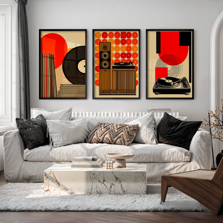 70s Retro Wall Art with Vinyl Stereo Graphics - Black Framed Poster No Border - Artworksets