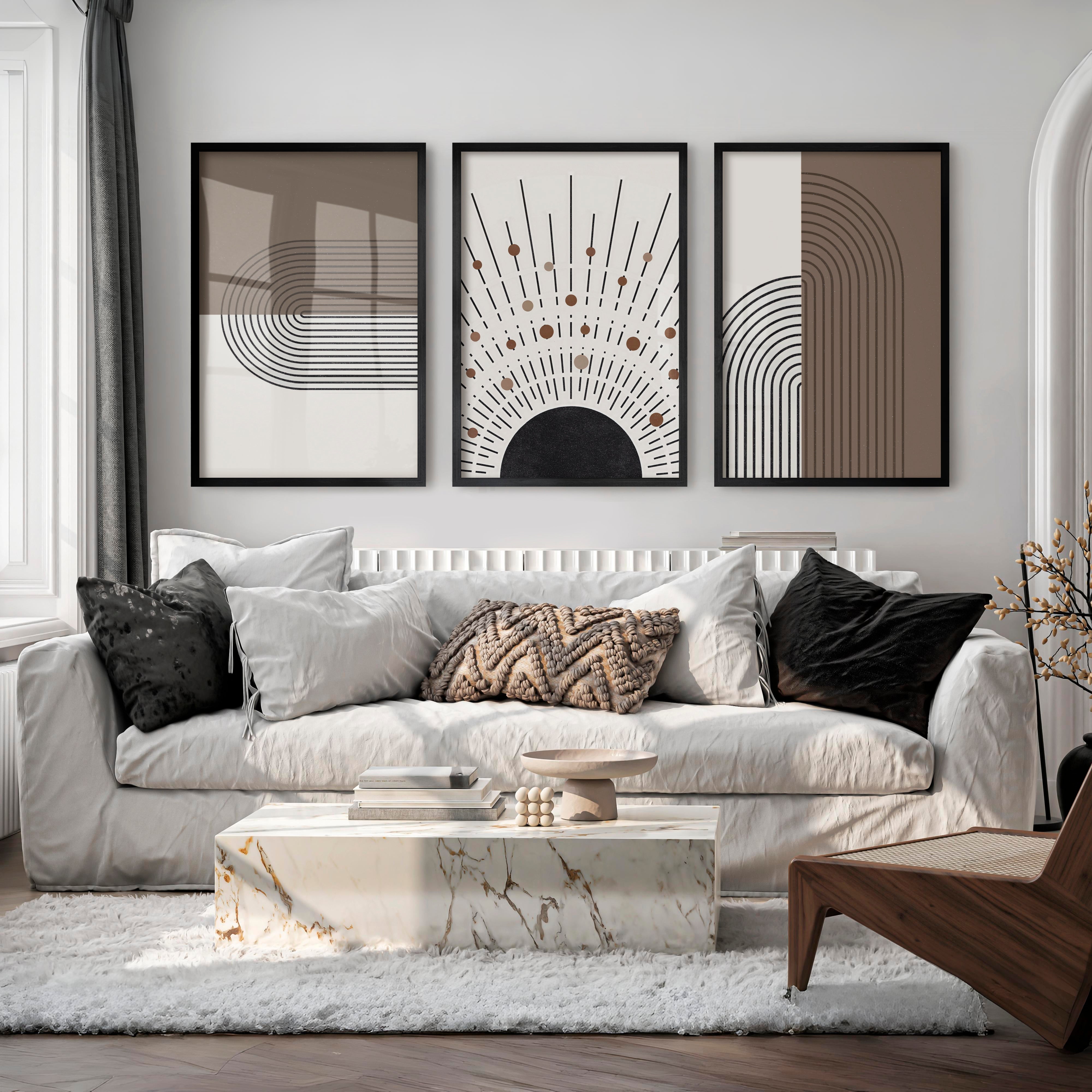 Abstract Art for Sale Modern Geometric Minimal Set of 3 - Black Framed Poster No Border - Artworksets