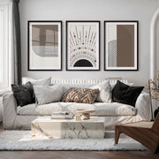 Abstract Art for Sale Modern Geometric Minimal Set of 3 - Black Framed Poster with White Border - Artworksets