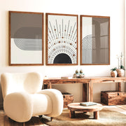 Abstract Art for Sale Modern Geometric Minimal Set of 3 - Dark Brown Framed Poster No Border - Artworksets