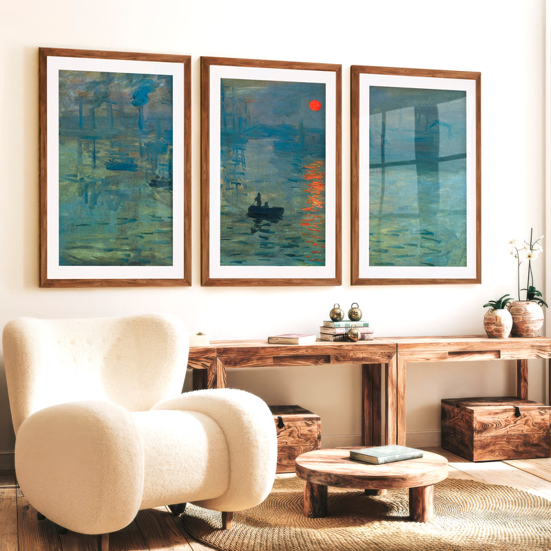 Abstract Art Prints for Sale – Monet-Style Impressionist Wall Decor - Dark Brown Framed Poster with White Border - Artworksets