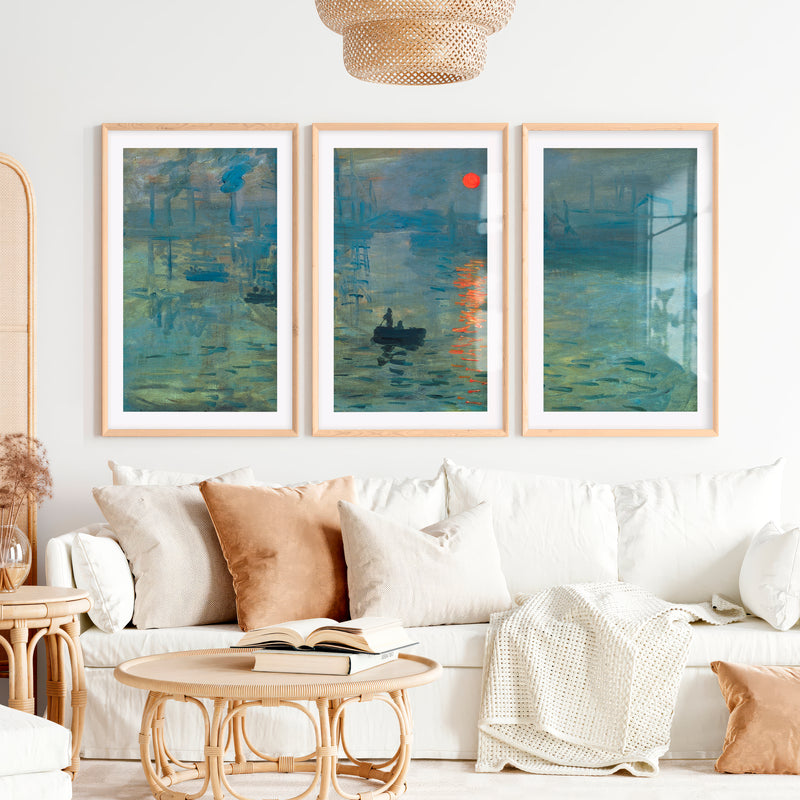 Abstract Art Prints for Sale – Monet-Style Impressionist Wall Decor- Natural Wood Framed Poster with White Border - Artworksets