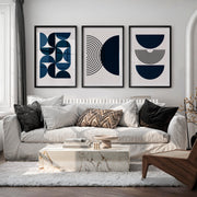 Abstract Art Wall Art Featuring Navy Semi-Circles - Black Framed Poster with White Border - Artworksets