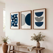 Abstract Art Wall Art Featuring Navy Semi-Circles - Dark Brown Framed Poster No Border - Artworksets