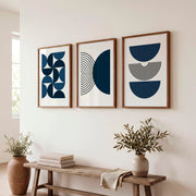 Abstract Art Wall Art Featuring Navy Semi-Circles - Dark Brown Framed Poster with White Border - Artworksets