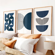 Abstract Art Wall Art Featuring Navy Semi-Circles - Natural Wood Framed Poster No Border - Artworksets