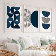 Abstract Art Wall Art Featuring Navy Semi-Circles - White Framed Poster No Border - Artworksets