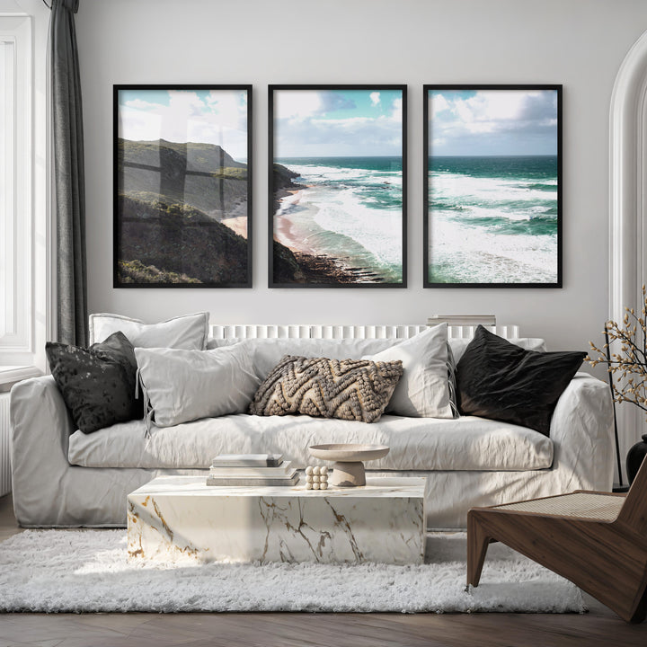 Wave Cliffs Abstract Coastal Prints - Black Framed Poster No Border - Artworksets