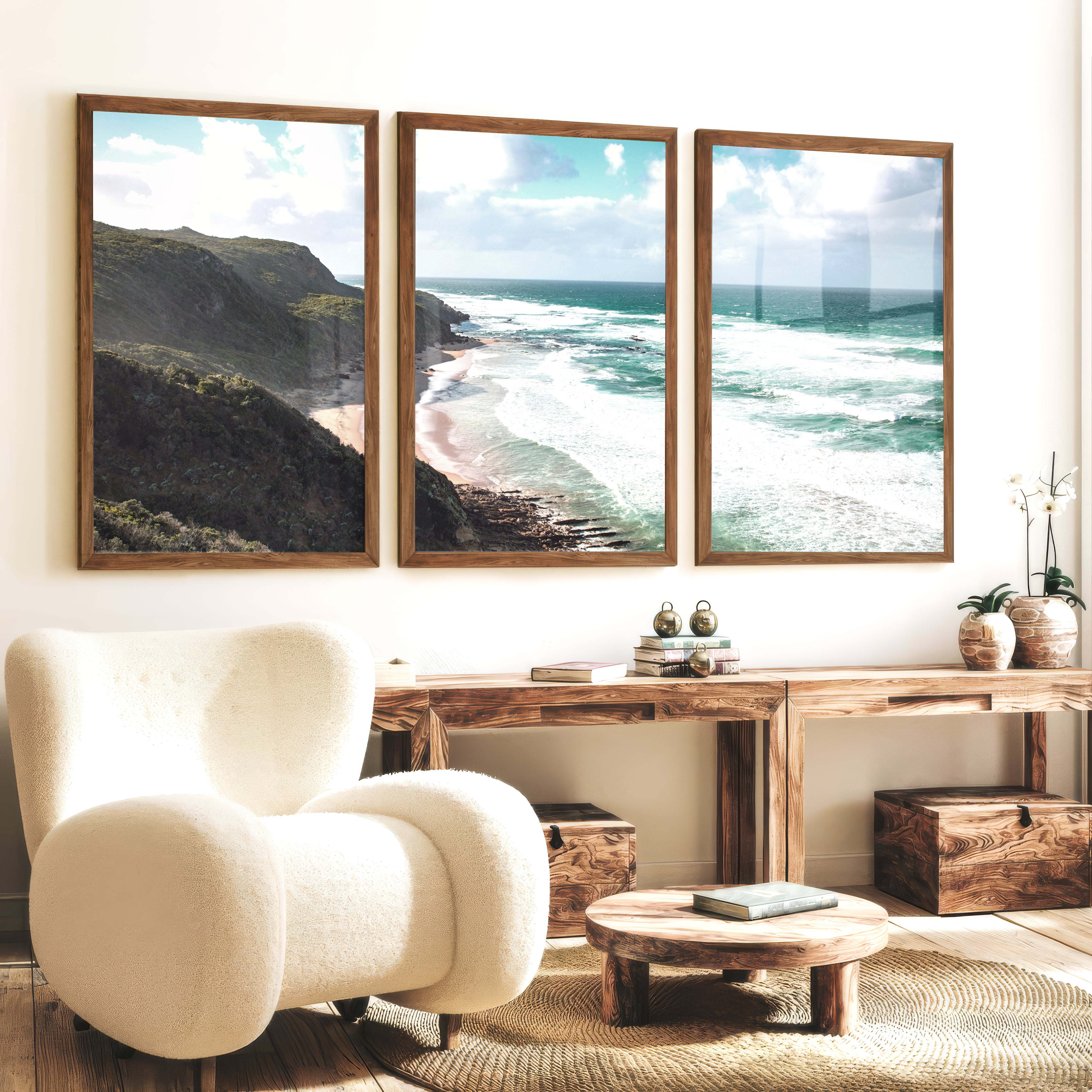 Wave Cliffs Abstract Coastal Prints - Dark Brown Framed Poster No Border - Artworksets