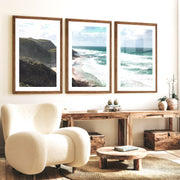 Wave Cliffs Abstract Coastal Prints - Dark Brown Framed Poster with White Border - Artworksets