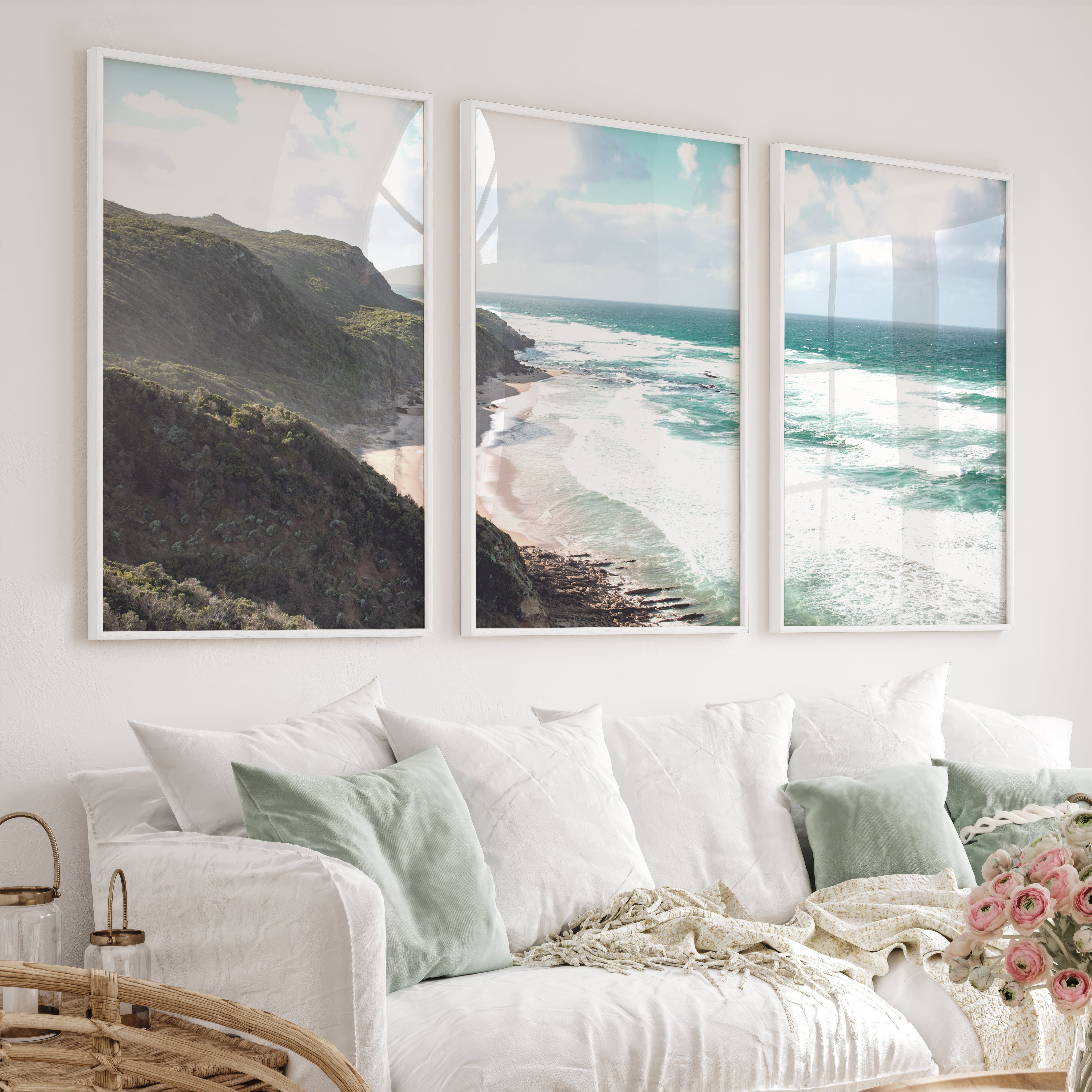 Wave Cliffs Abstract Coastal Prints - White Framed Poster No Border - Artworksets