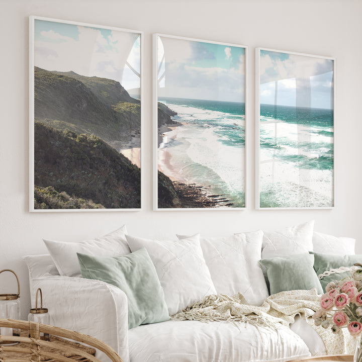 Wave Cliffs Abstract Coastal Prints - White Framed Poster No Border - Artworksets