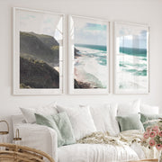 Wave Cliffs Abstract Coastal Prints - White Framed Poster with White Border - Artworksets