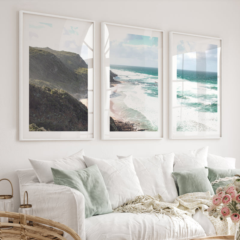Wave Cliffs Abstract Coastal Prints - White Framed Poster with White Border - Artworksets