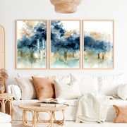 Abstract Forest Painting Wall Art – Set of 3 Prints - Natural Wood Framed Poster No Border - Artworksets