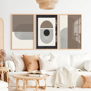 Abstract Geometric Wall Art Modern Neutral Arch Set of 3 - Natural Wood Framed Poster No Border - Artworksets