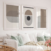 Abstract Geometric Wall Art Modern Neutral Arch Set of 3 - White Framed Poster with White Border - Artworksets
