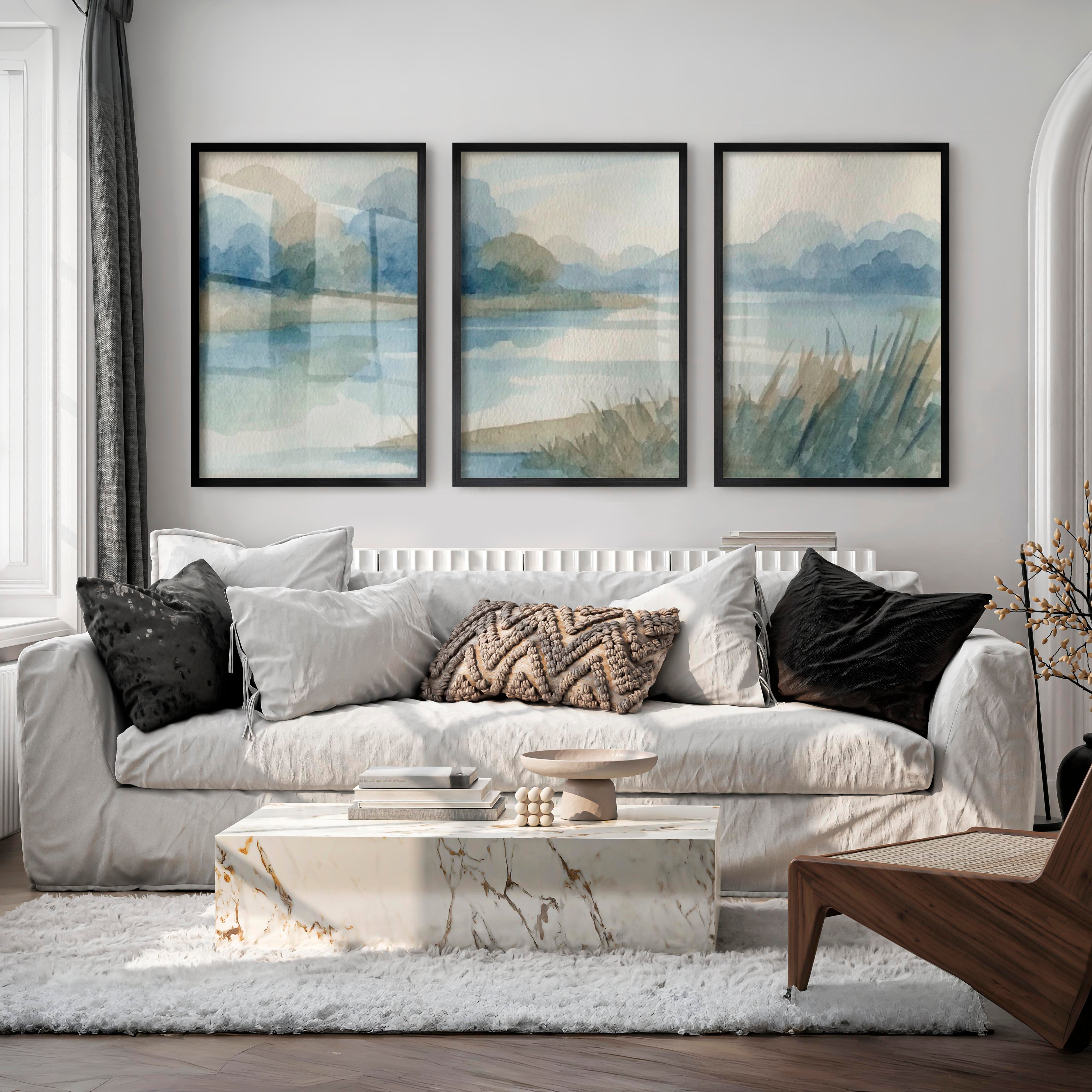 Abstract Landscape Poster – Soft Watercolor Wall Art - Black Framed Poster No Border - Artworksets