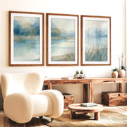 Abstract Landscape Poster – Soft Watercolor Wall Art - Dark Brown Framed Poster with White Border - Artworksets