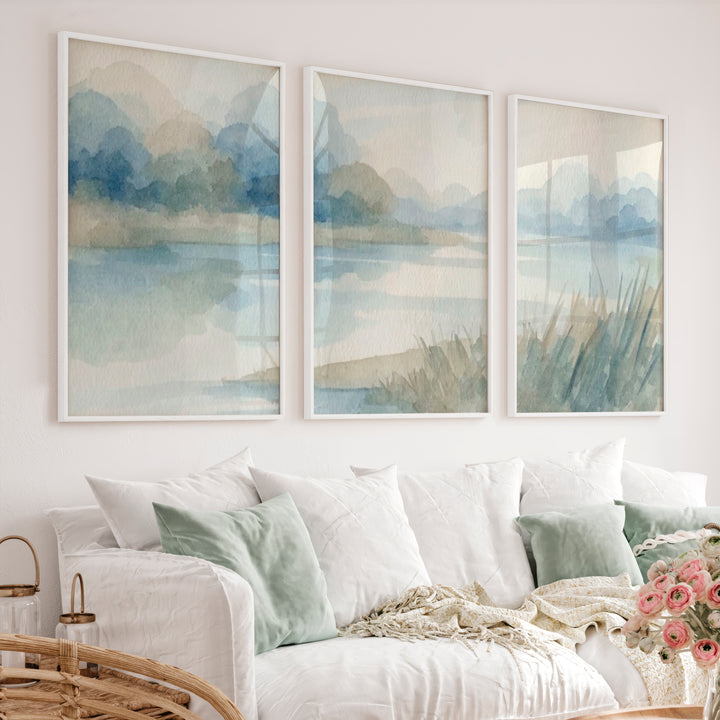 Abstract Landscape Poster – Soft Watercolor Wall Art - White Framed Poster No Border - Artworksets