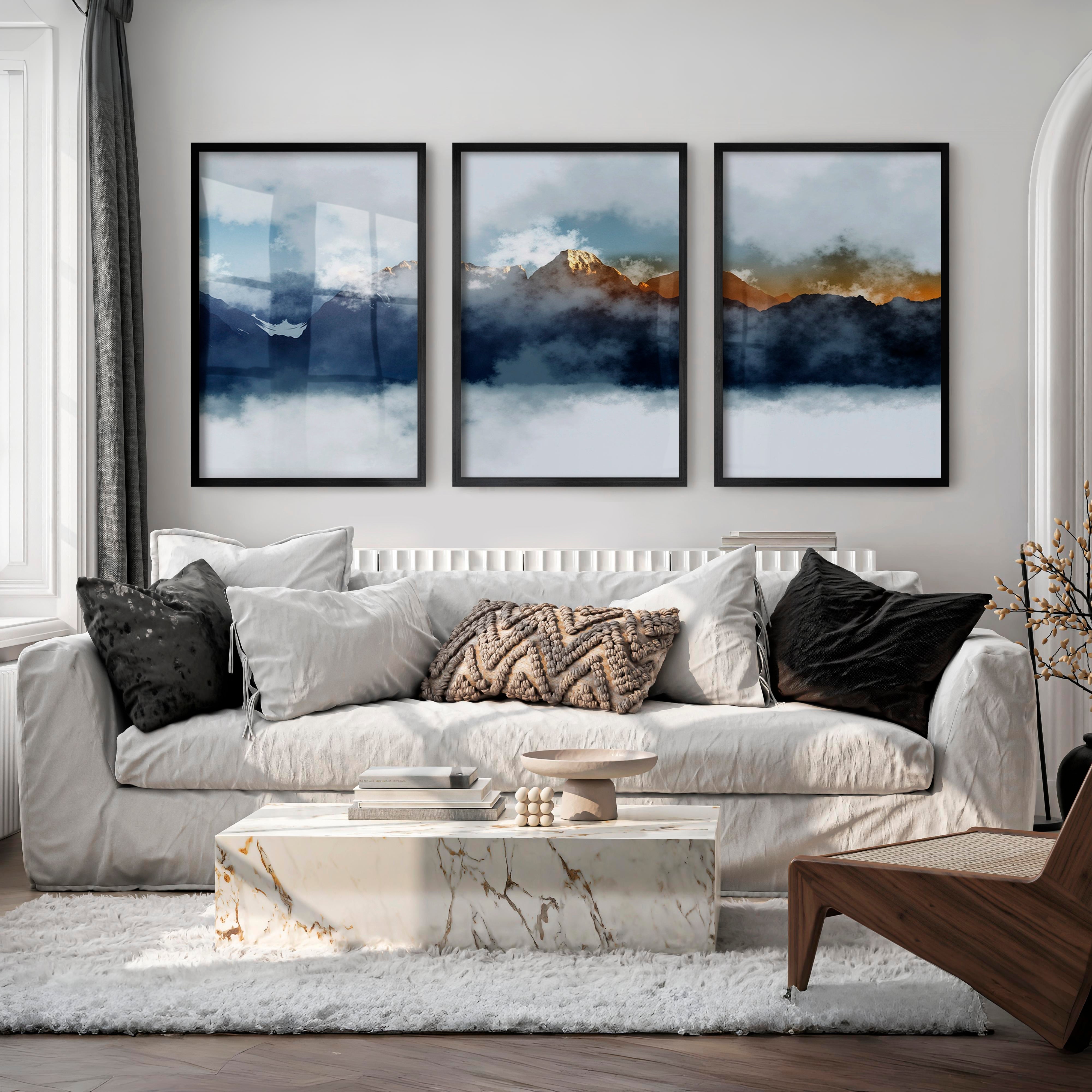 Abstract Landscape Prints – Misty Mountain Wall Art - Black Framed Poster No Border - Artworksets