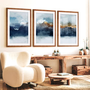 Abstract Landscape Prints – Misty Mountain Wall Art - Dark Brown Framed Poster with White Border - Artworksets