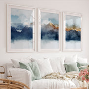 Abstract Landscape Prints – Misty Mountain Wall Art - White Framed Poster with White Border - Artworksets