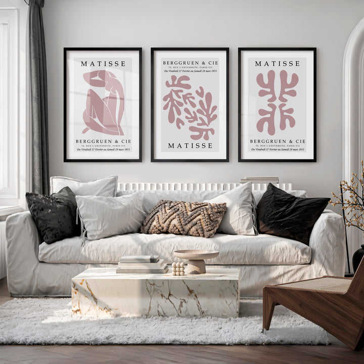 Abstract Matisse Paintings Pastel Cutout Art Set of 3 - Black Framed Poster No Border - Artworksets