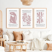 Abstract Matisse Paintings Pastel Cutout Art Set of 3 - Natural Wood Framed Poster No Border - Artworksets