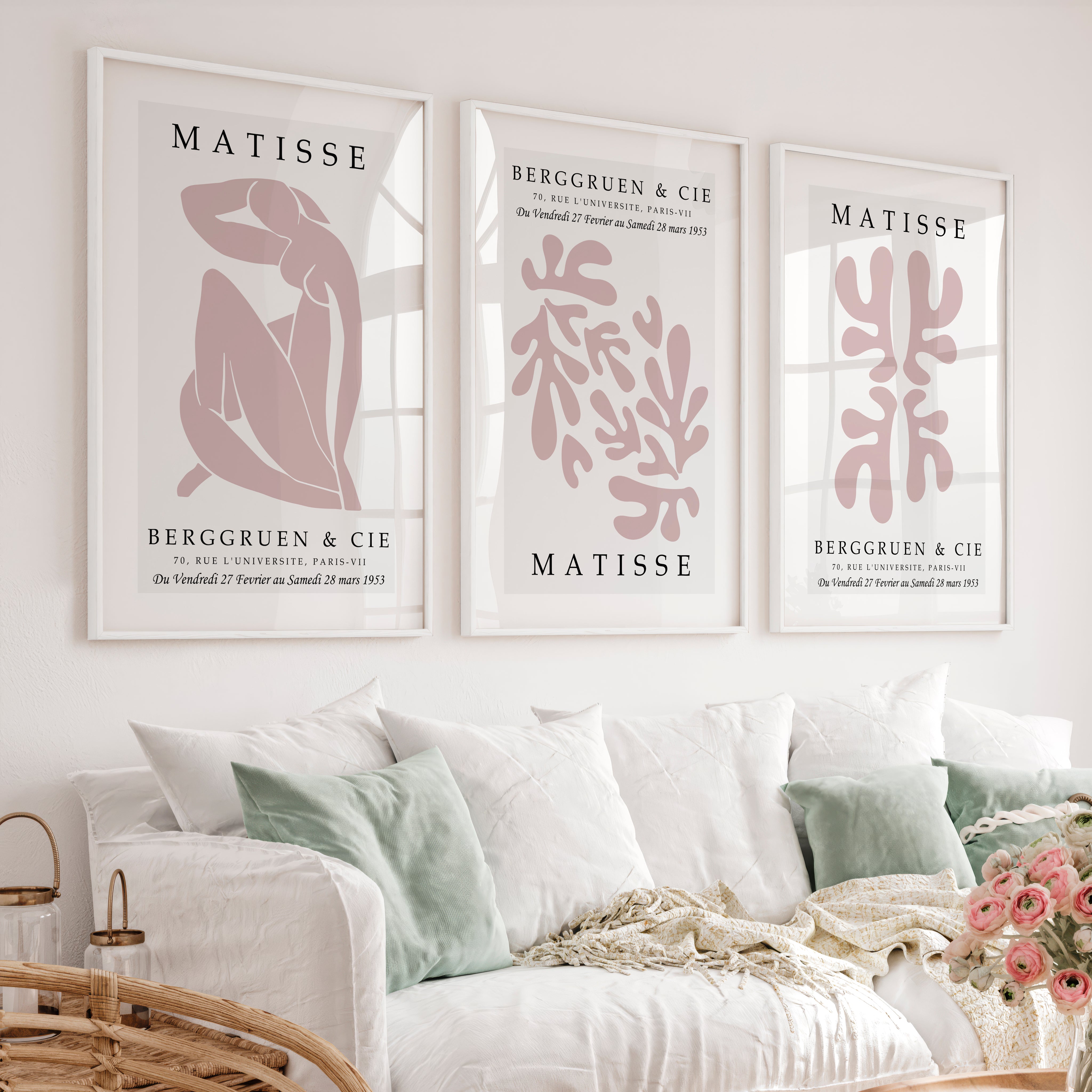 Abstract Matisse Paintings Pastel Cutout Art Set of 3 - White Framed Poster No Border - Artworksets