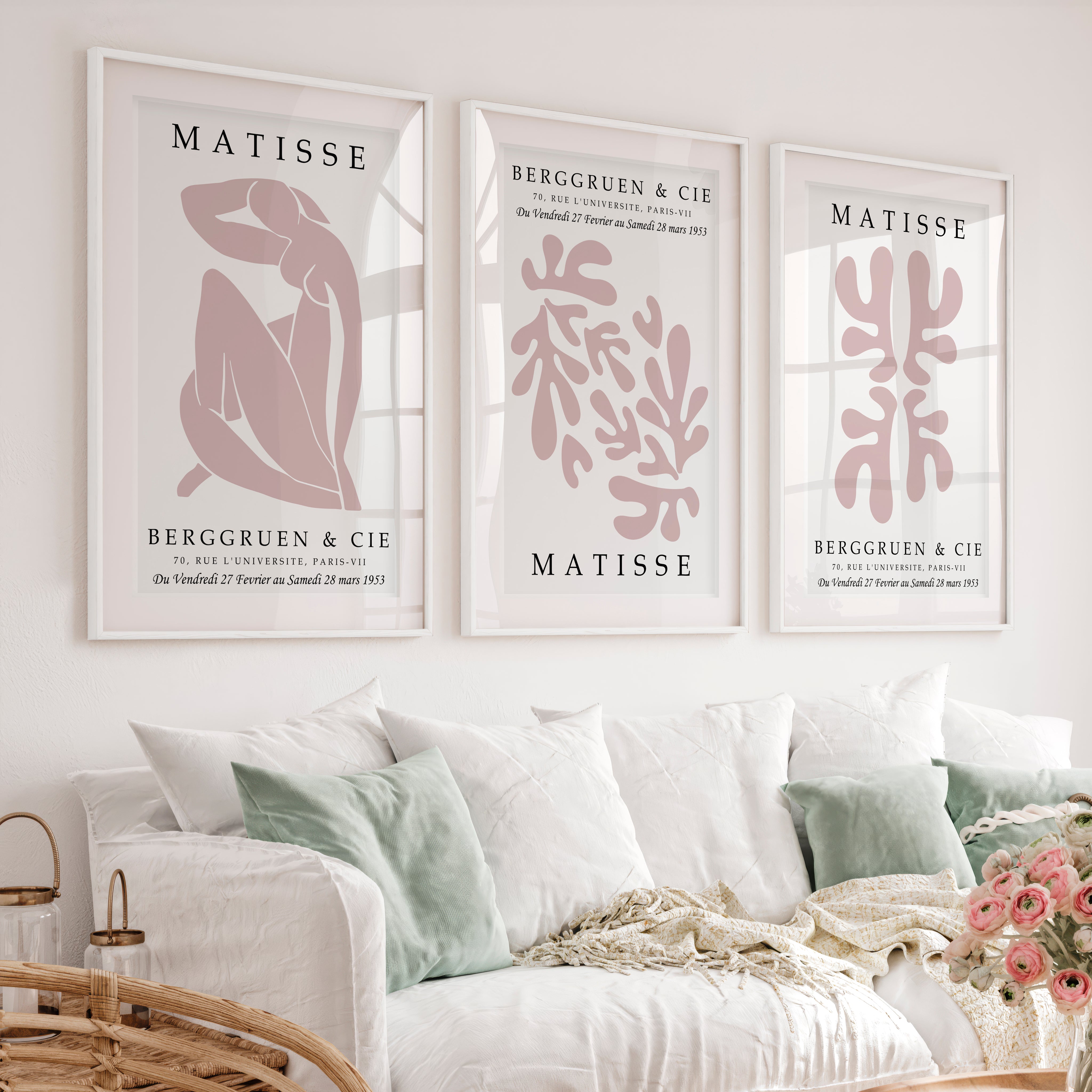 Abstract Matisse Paintings Pastel Cutout Art Set of 3 - White Framed Poster with White Border - Artworksets