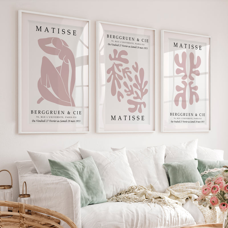 Abstract Matisse Paintings Pastel Cutout Art Set of 3 - White Framed Poster with White Border - Artworksets