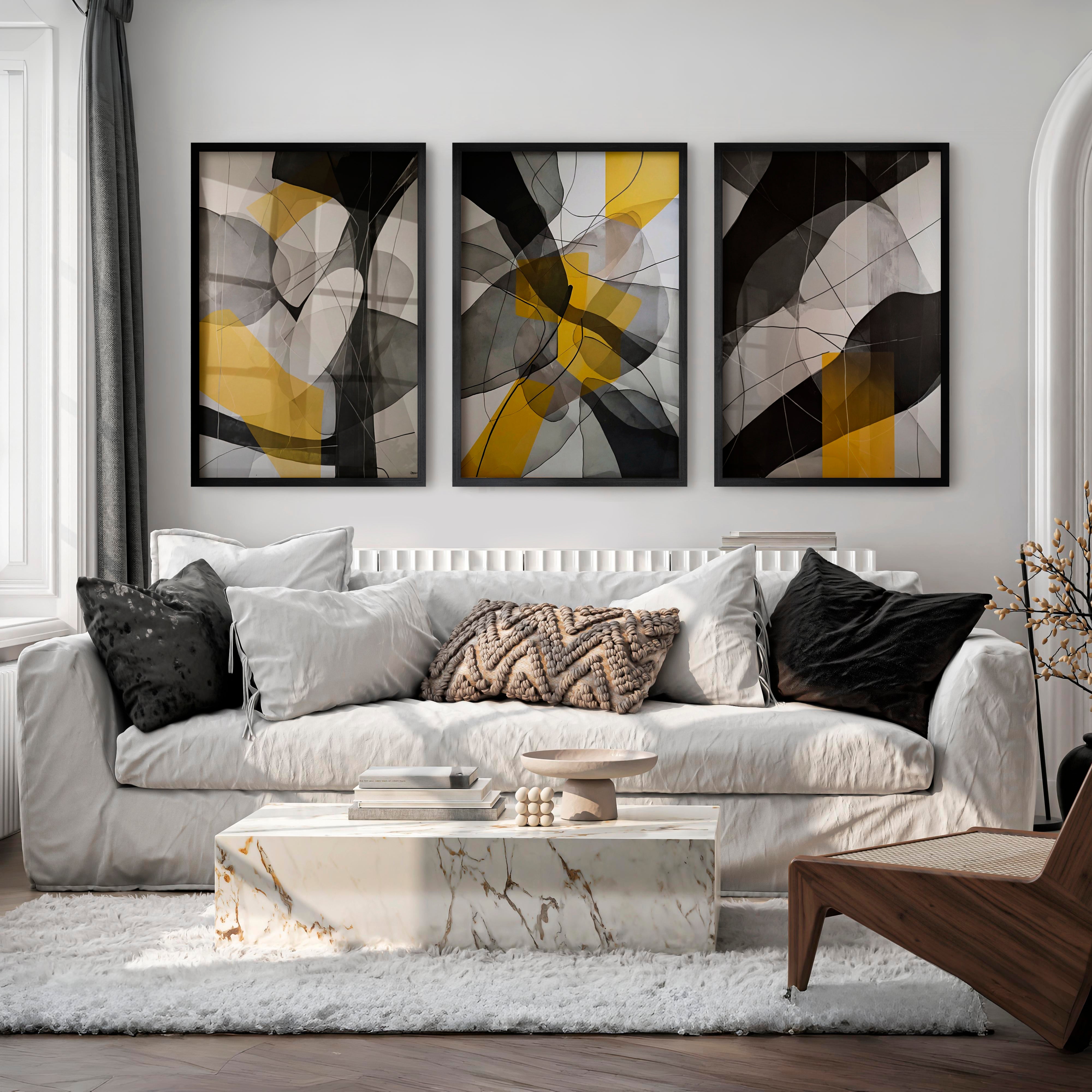 Abstract Painting for Sale – Modern Wall Art Set of 3 - Black Framed Poster No Border - Artworksets