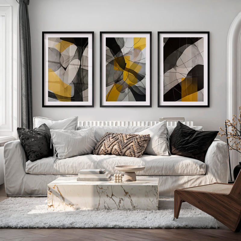Abstract Painting for Sale – Modern Wall Art Set of 3 - Black Framed Poster with White Border - Artworksets