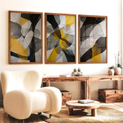 Abstract Painting for Sale – Modern Wall Art Set of 3 - Dark Brown Framed Poster No Border - Artworksets