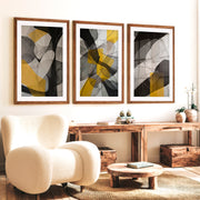 Abstract Painting for Sale – Modern Wall Art Set of 3 - Dark Brown Framed Poster with White Border - Artworksets