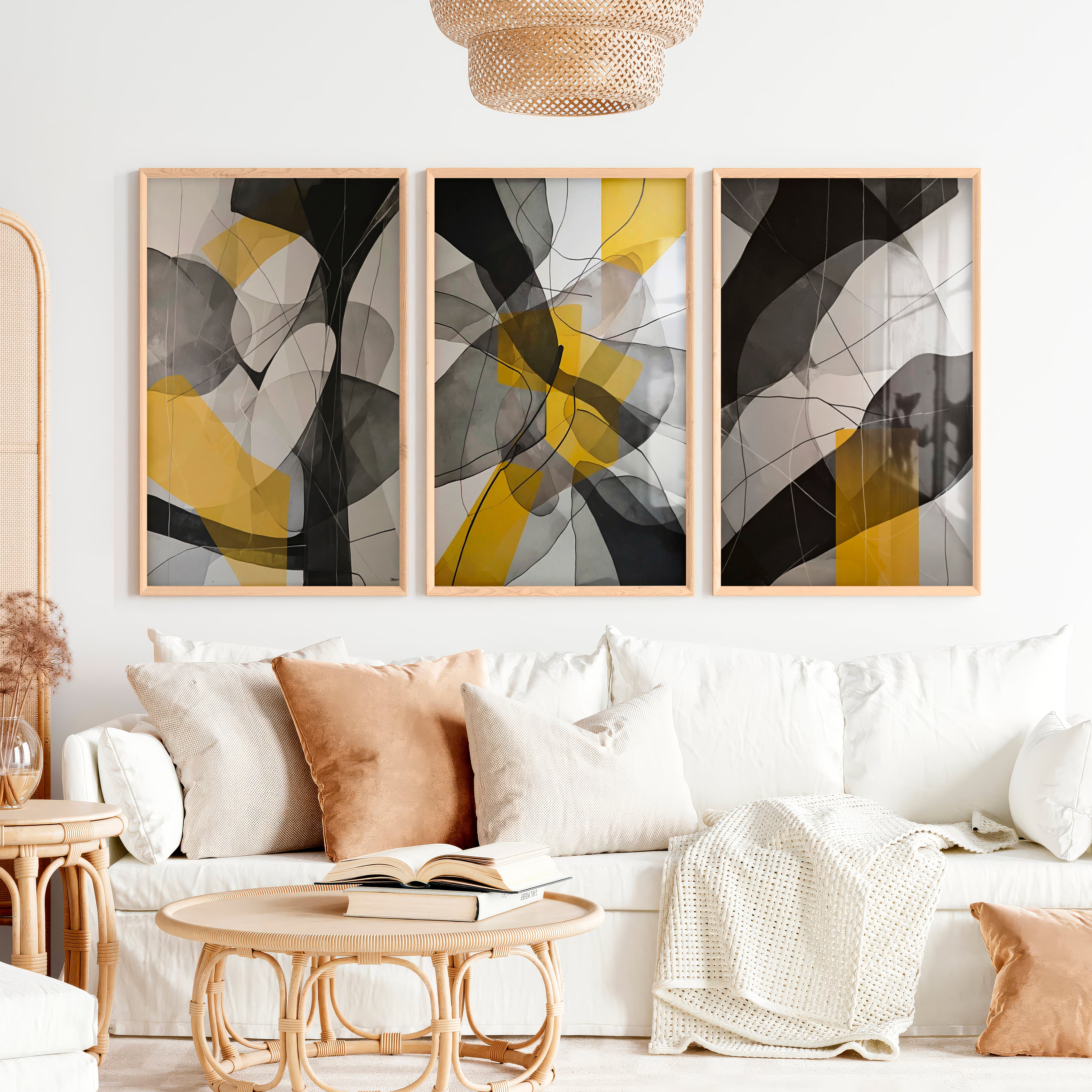 Abstract Painting for Sale – Modern Wall Art Set of 3 - Natural Wood Framed Poster No Border - Artworksets