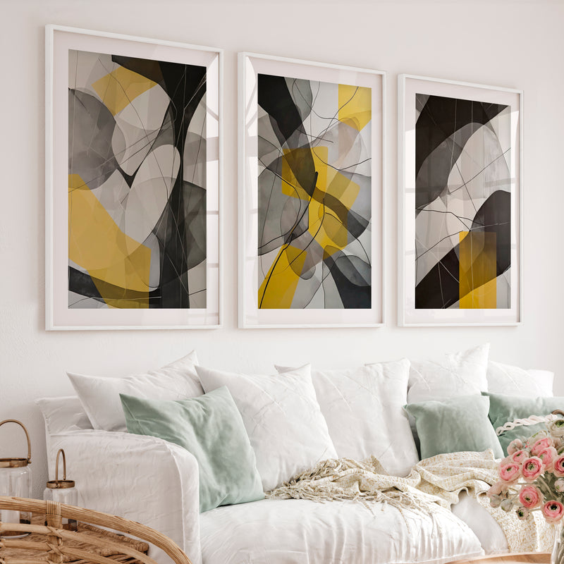 Abstract Painting for Sale – Modern Wall Art Set of 3 - White Framed Poster with White Border - Artworksets