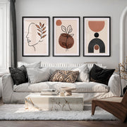 Abstract Painting Wall Decor Neutral Line Art Set of 3 - Black Framed Poster with White Border - Artworksets