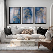 Abstract painting with flowers in gold outlines - Black Framed Poster No Border - Artworksets